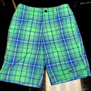 Nike Golf Tour Performance Neon Green and Blue Plaid Shorts